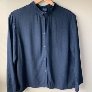 Eileen Fisher Mandarin Collar Black Linen Blend
